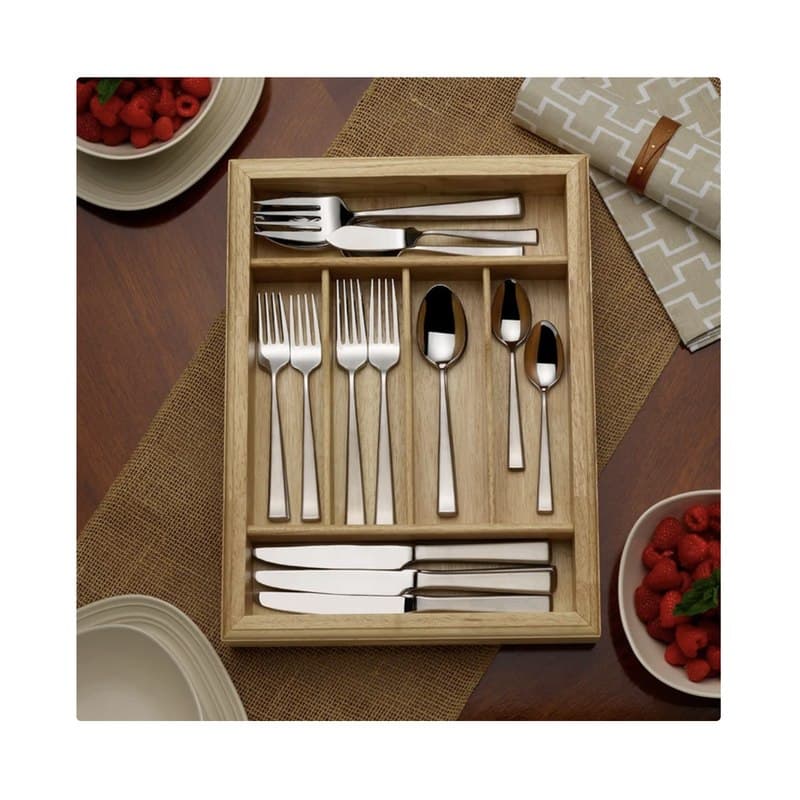 Mikasa Essex Satin 65-Piece Stainless Steel Flatware Set with Wood Caddy