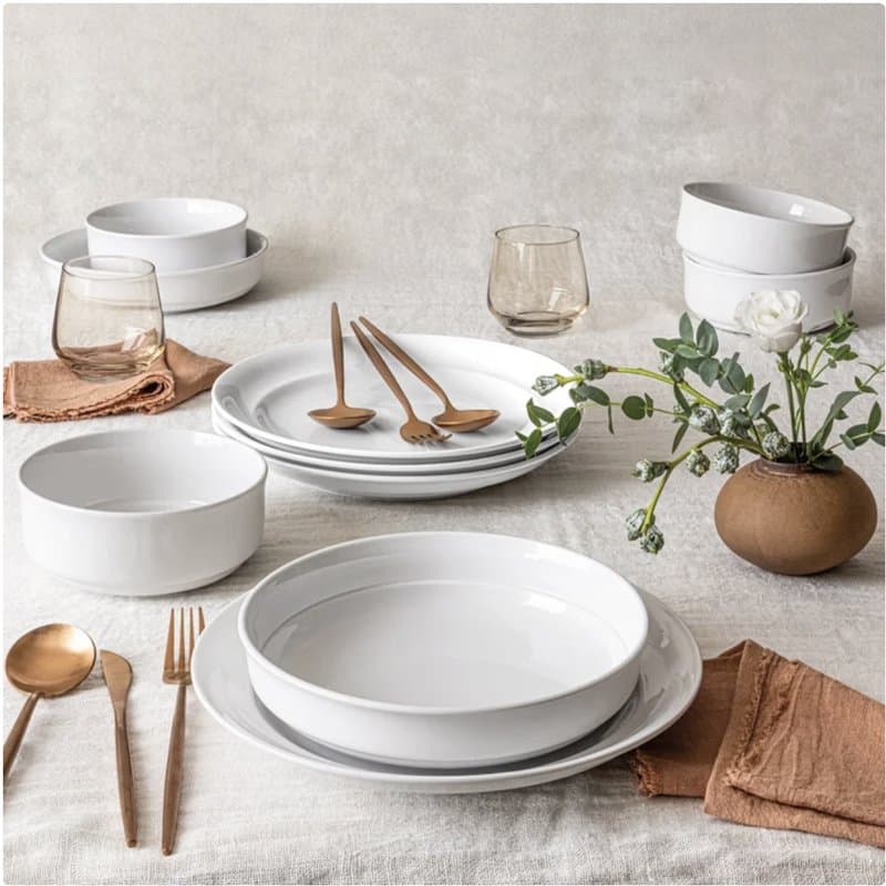 over&back Rimmed 12-piece Glossy Porcelain Dinnerware Set